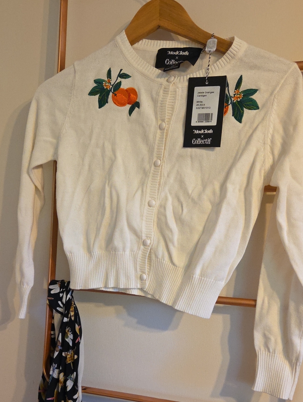 Collectif X Modcloth Cream Orange Embroidered Cardigan